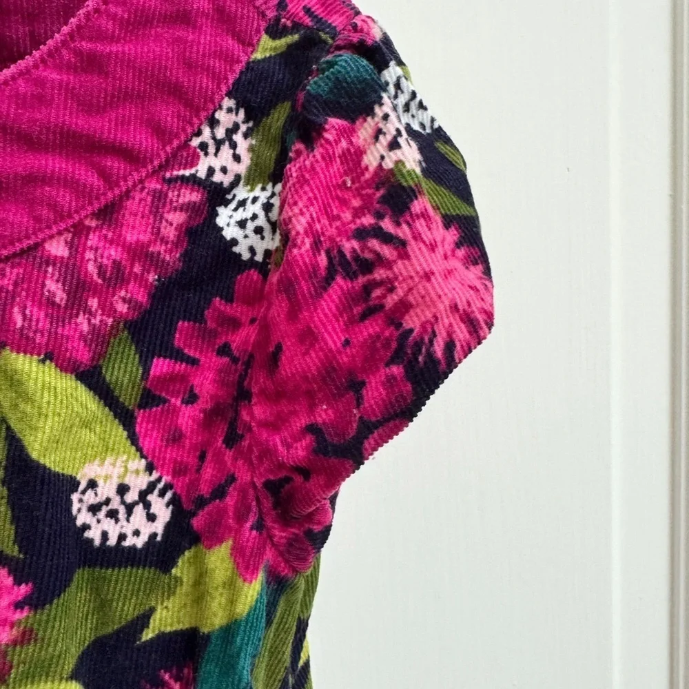 Gymboree 4T Girls Vibrant Pink and Green Floral Corduroy Short Sleeve Dress